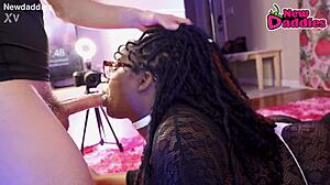 That black 28 to 20 year old ebony takes in white daddy with blowjob and deepthroat in wet lingerie.