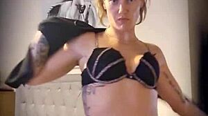 Little teaser contrasts blonde milf stripping and teasing with clothes ripped off.