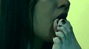 Adorable submissive gets tickled barefoot while bound and choked in femdom foot fetish play