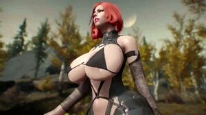 skyrim redhead solo. she masturbates alone in the game scene.