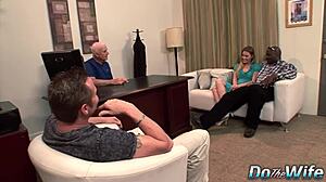 I watch stud drill hotwife daisy layne bent over in doggystyle with cum in mouth while husband sees.