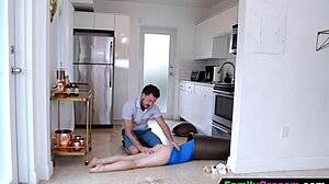 Bold stepson feels intense thrill finding his stepsister stuck on trash for familyorgasm banging
