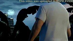 Student cheats with blowjob in public car outdoor scene