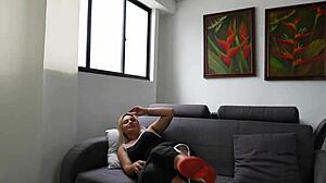 stepmother surprises me in bed with blowjob and cowgirl riding. blonde latina mommy takes creampie in shaved tight pussy until cum inside.