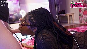 That black 28 to 20 year old ebony takes in white daddy with blowjob and deepthroat in wet lingerie.