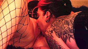 Hot horny lesbian milfs Arya Grander Dredda Dark drooling sucking eating shaved pussy orgasms in pantyhose