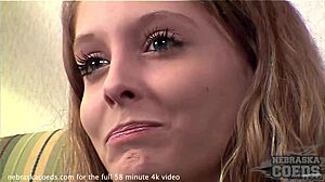 Little spinner teen with braces in first naked video