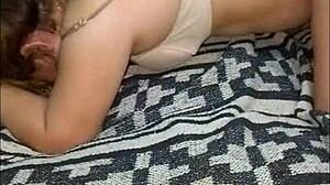 milf couple bangs doggystyle on bed with thong panties in homemade webcam emo session