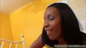 suck this big strapon like you mean it, as the femdom mistress commands with bdsm toys in hand