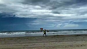 Busty stranger milf handjob cumshot in public