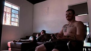 Behind-the-scenes blowjob on Carmona while playing video game with wet pussy action