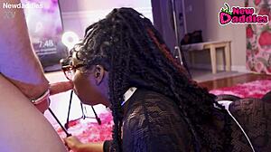 That black 28 to 20 year old ebony takes in white daddy with blowjob and deepthroat in wet lingerie.