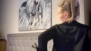 Little teaser contrasts blonde milf stripping and teasing with clothes ripped off.