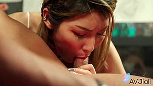 chinese brunette li zhiyan rides hard in cowgirl after wet blowjob and doggystyle fingering