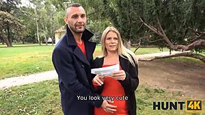 Can money tempt this pregnant girl in red into hot pussy-drilling action?