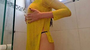 horny latina girl takes bath rubbing big breasts showing ass without panties craving hard sex in wet pussy