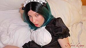 Squirting maid roleplay with teen in costume bent over doggystyle for big cock creampie pov