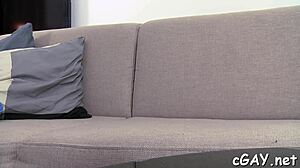 this hunk gives a messy blowjob to another lusty gay dude in a casual encounter