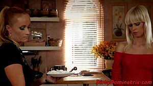 hey, check out this redhead lezdom getting her bound european sub babe to toy herself in bdsm play