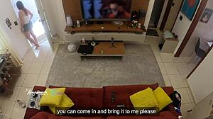 Hey delivery boy, since you recognized me as hot wife Thay Ksada, want to suck my big natural tits on the sofa?