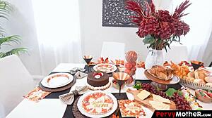 pervymother shows stepmom banging stepson in cowgirl pov with big tits during taboo dinner urges