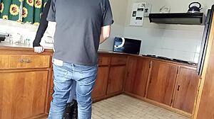 Quickie kitchen fuck in standing position with wet pussy 🍆💦