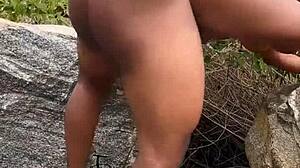 this pornstar gets fucked hard by big cock in the bush during outdoor doggystyle session