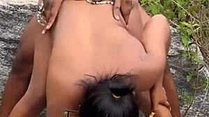 this pornstar gets fucked hard by big cock in the bush during outdoor doggystyle session