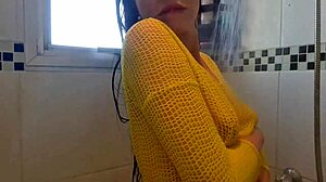 horny latina girl takes bath rubbing big breasts showing ass without panties craving hard sex in wet pussy