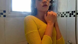 horny latina girl takes bath rubbing big breasts showing ass without panties craving hard sex in wet pussy