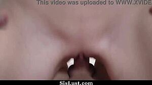 Horny stepsiblings caught in taboo desires with petite teen riding big cock in cowgirl. Indian pov shows intense doggystyle fucking on bed.