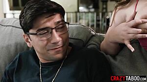 Big cock stepbro roughly fucks horny teen stepsister Leana Lovings.