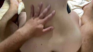 she positioned her tight wet pussy over his cock, riding until creampie dripped out. clothes ripped during intense close-up teen fucking session.