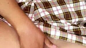 Joven estudiante arrives hot from school and rubs tight juicy pussy to intense gaping orgasm