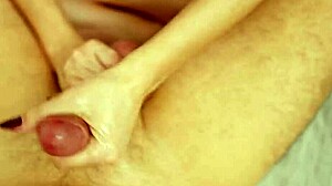 Step-son tricks mature step-mom into oily pov handjob during holiday suite alone time!