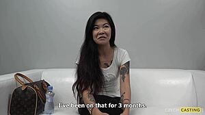 Akasha Coliun Czech Casting Features Asian Brunette in Blowjob Doggystyle Missionary and Bent Over Sex