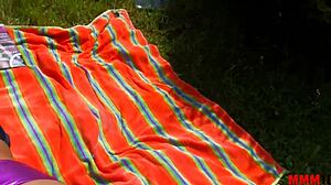 This girl is squirting like a fountain from her pussy during outdoor ass fucking