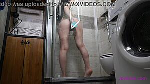 Horny teen needed to cum with toys before taking shower in bathroom.