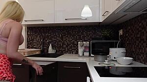 Blonde Petite Girlfriend Flashes Tight Pussy And Naked Ass In Kitchen Miniskirt