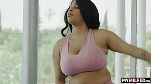 workout hot milf paris the muse catches milk man and makes him cum during intense interracial session.