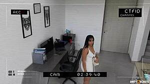 Caught stealing Colombian girl next door with big ass and natural tits gives security guard deepthroat blowjob and wet pussy fuck