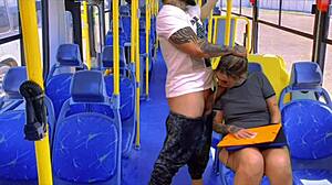 caught my ninfeta neighbor from school on public bus as she deepthroats my big cock with natural tits gagging