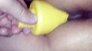 Wife cums hard riding massive dildo in vagina