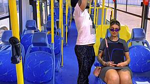 caught my ninfeta neighbor from school on public bus as she deepthroats my big cock with natural tits gagging