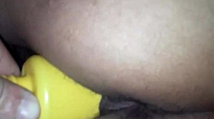 Wife cums hard riding massive dildo in vagina