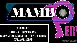 Bondaped Brazilian Ebony Princess Jasminy Villar Handcuffed For Dap Anal Bdsm With Monster Cock