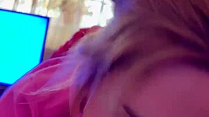 Hoodie Cumshot with Skinny Blonde Babe in Rough Deepthroat and Face Fucking Action