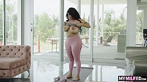 workout hot milf paris the muse catches milk man and makes him cum during intense interracial session.