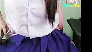 High school girl uses dildo to fuck tight pussy