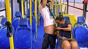 caught my ninfeta neighbor from school on public bus as she deepthroats my big cock with natural tits gagging